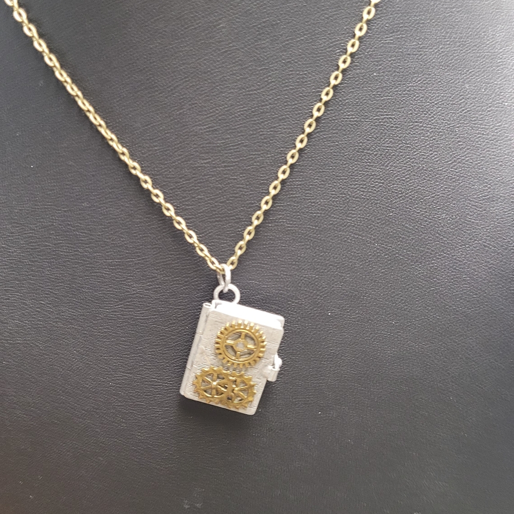 Bronze and Silver Steampunk Gear Pendant Necklace